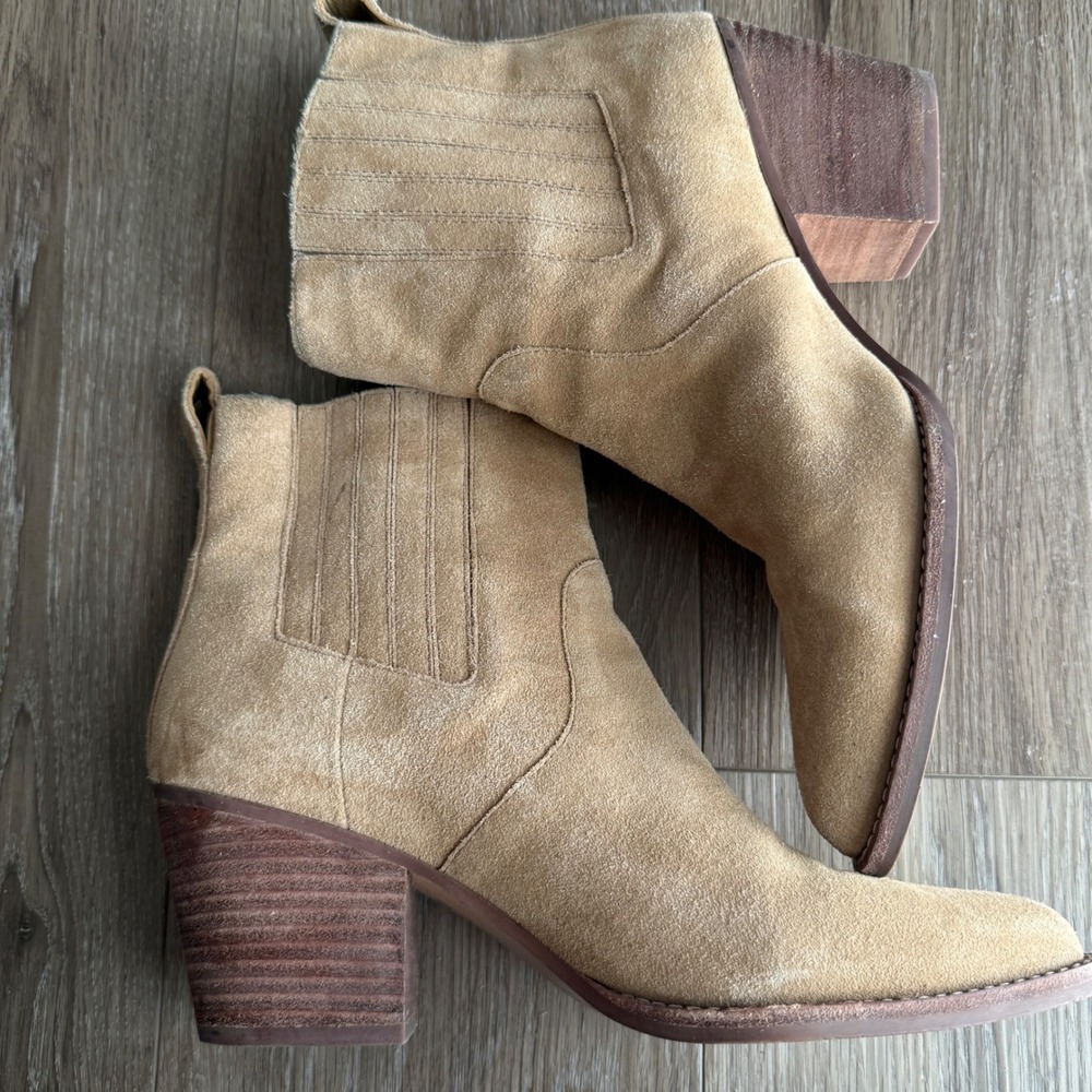 J.Crew Sadie Ankle Boots Tan Suede Western Pointed Block Heel AC328 Womens 9.5 - Picture 9 of 11